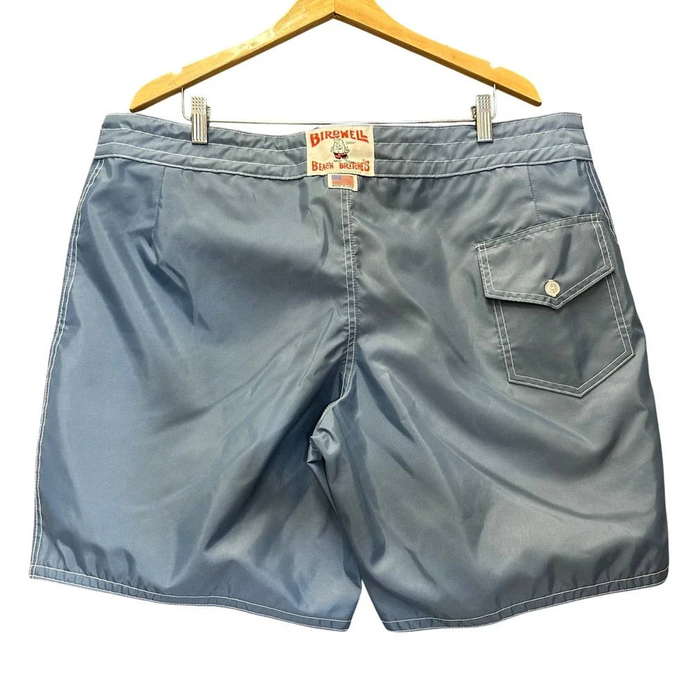 Birdwell Beach Britches Blue Nylon Board Shorts Mens 40 Surf Trunks Made in USA